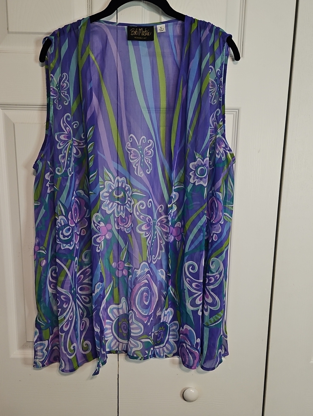 Bob Mackie Floral Sheer Sleeveless Camisole in Purple and Green